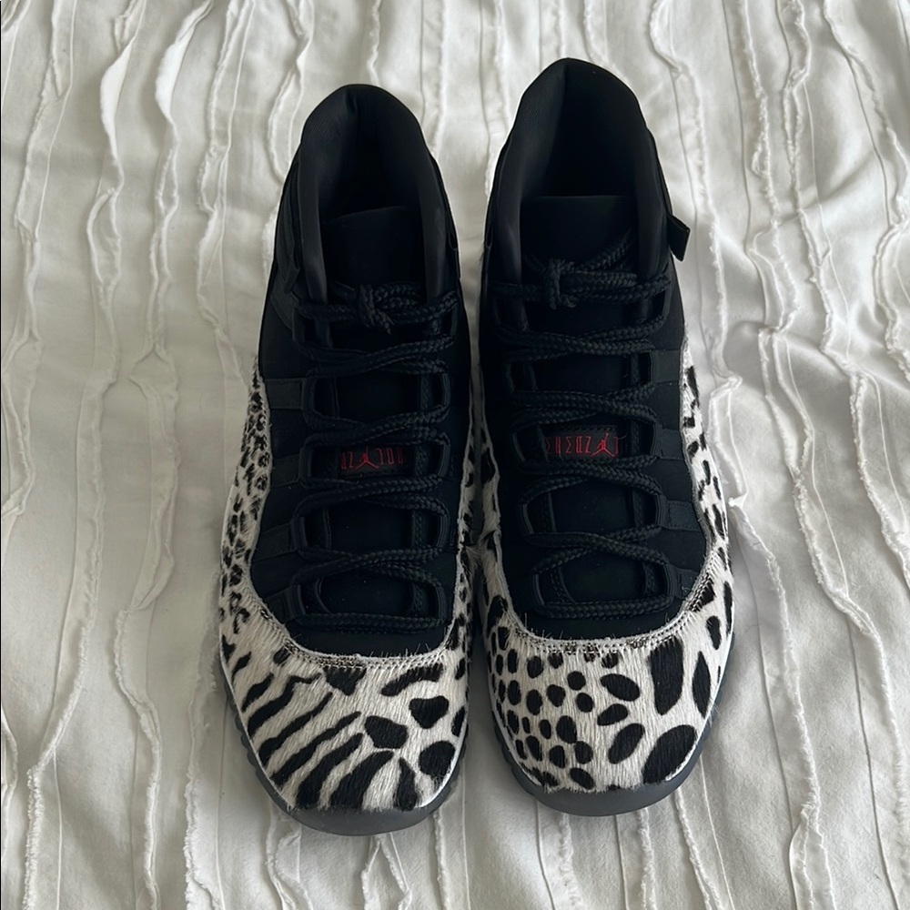 Women's Jordan 11 Black and White Animal Print Sneakers - Picture 2 of 9